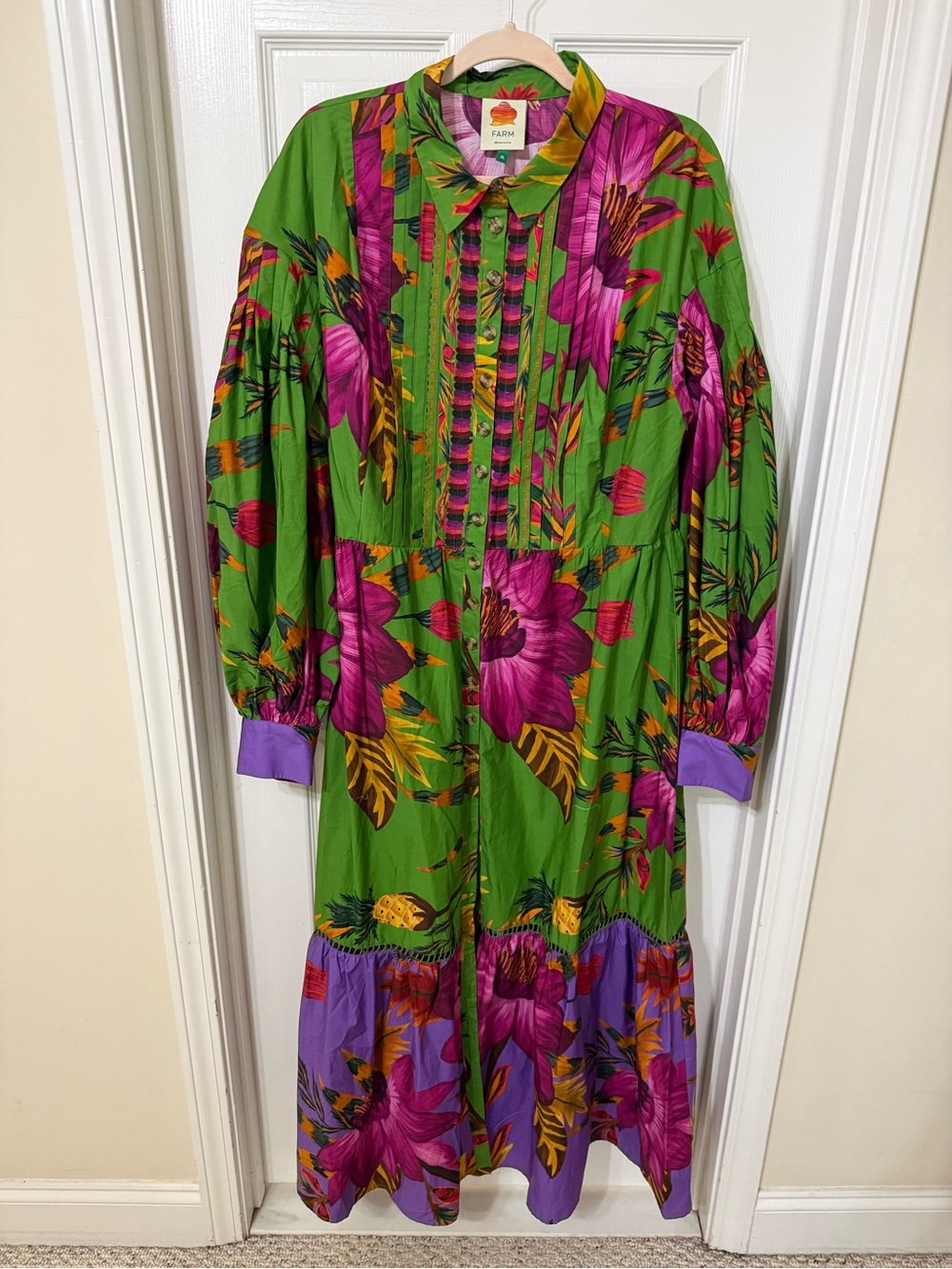 FARM Rio Tropical Floral Button-Front Maxi Dress – Size XL